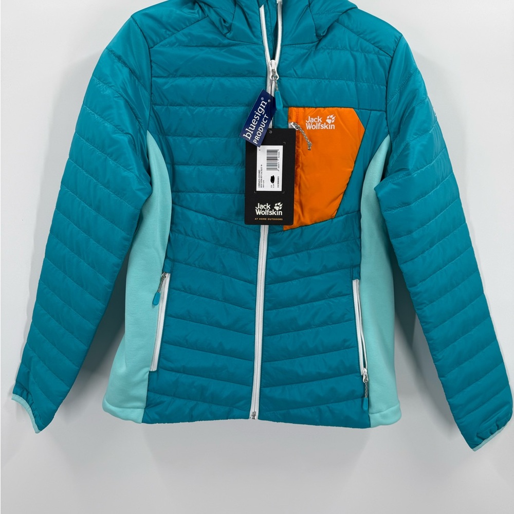 Jack Wolfskin Women’s stormlock Microguard Superloft Hooded Jacket - Teal/Orange